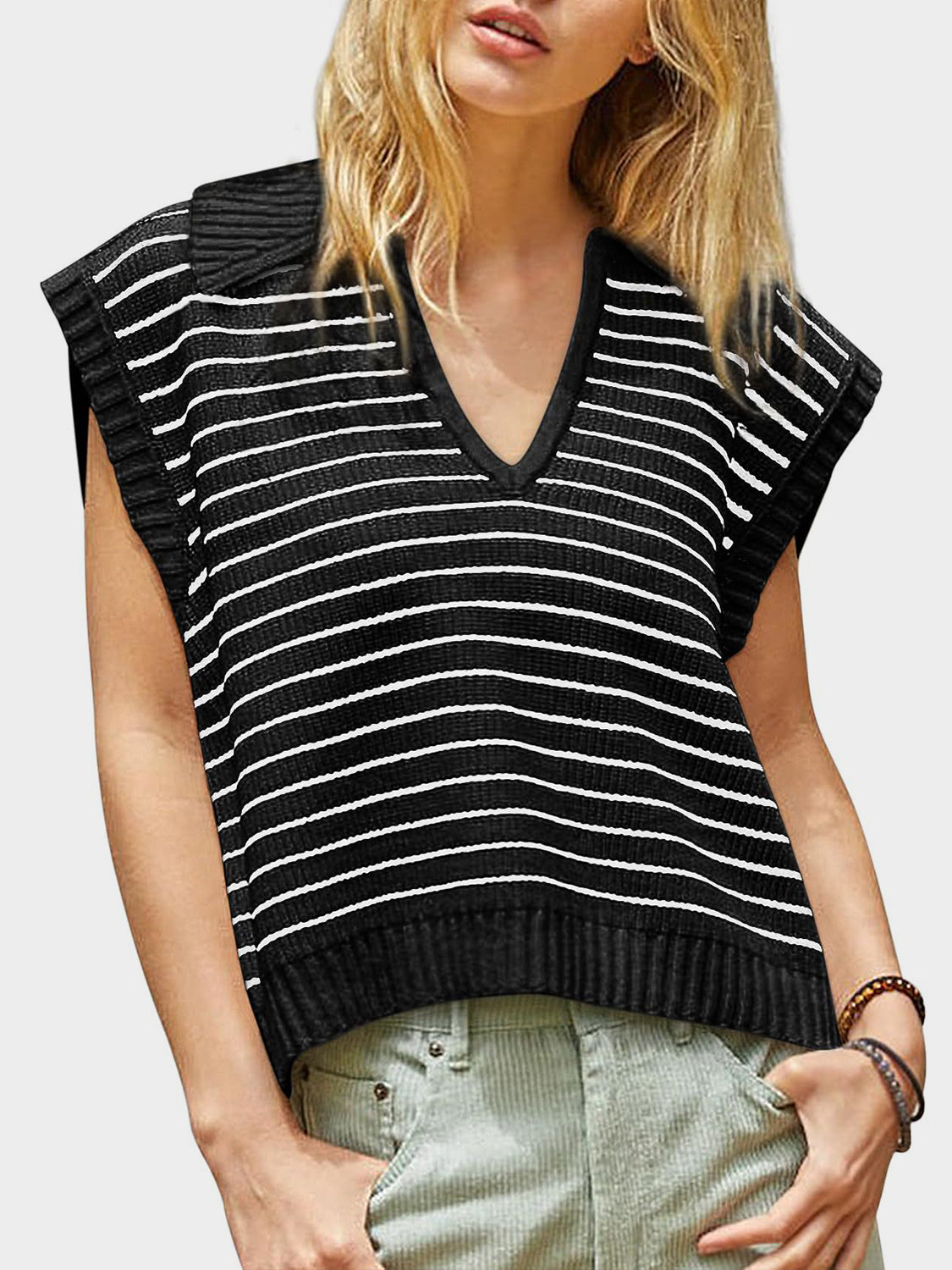 Mandy Collared Neck Striped Sweater Vest