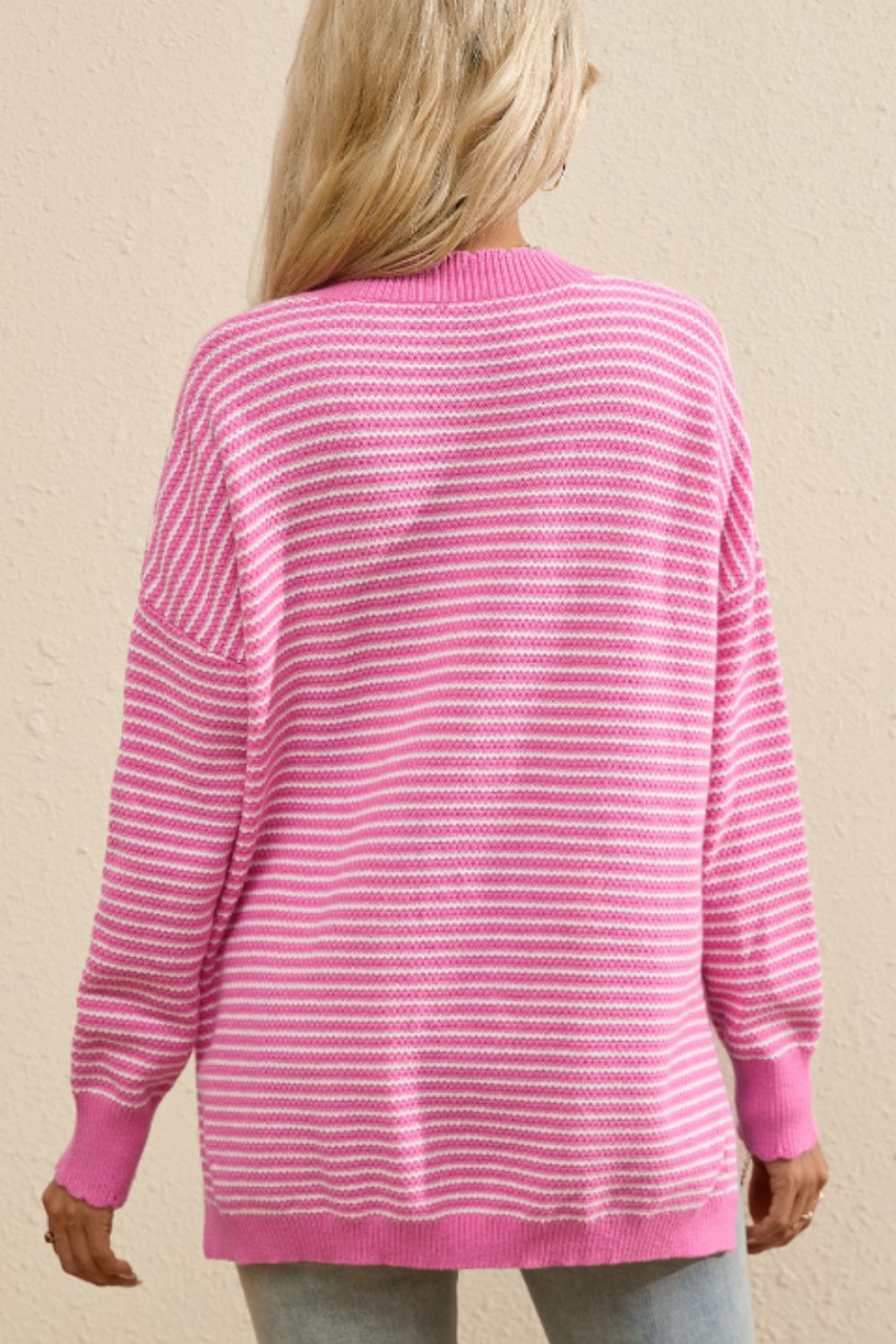 Striped V-Neck Dropped Shoulder Sweater