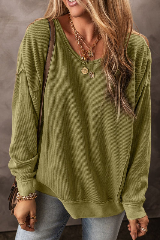 Textured Round Neck Long Sleeve Sweatshirt