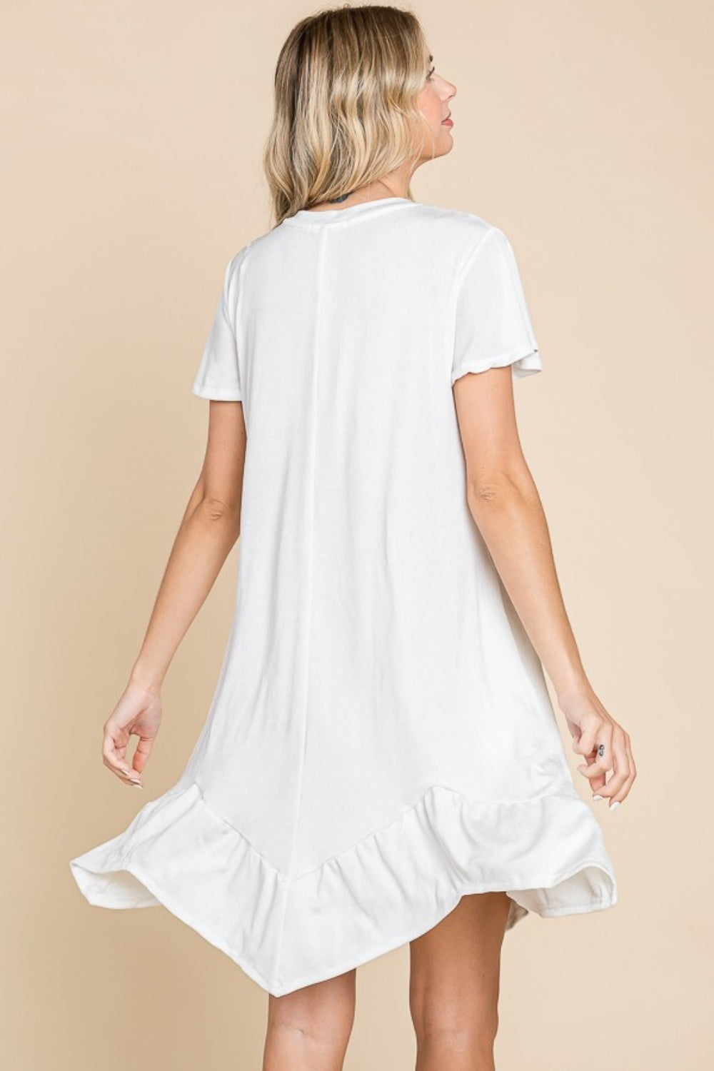 Culture Code Full Size Short Sleeve Ruffled Asymmetric Hem Dress