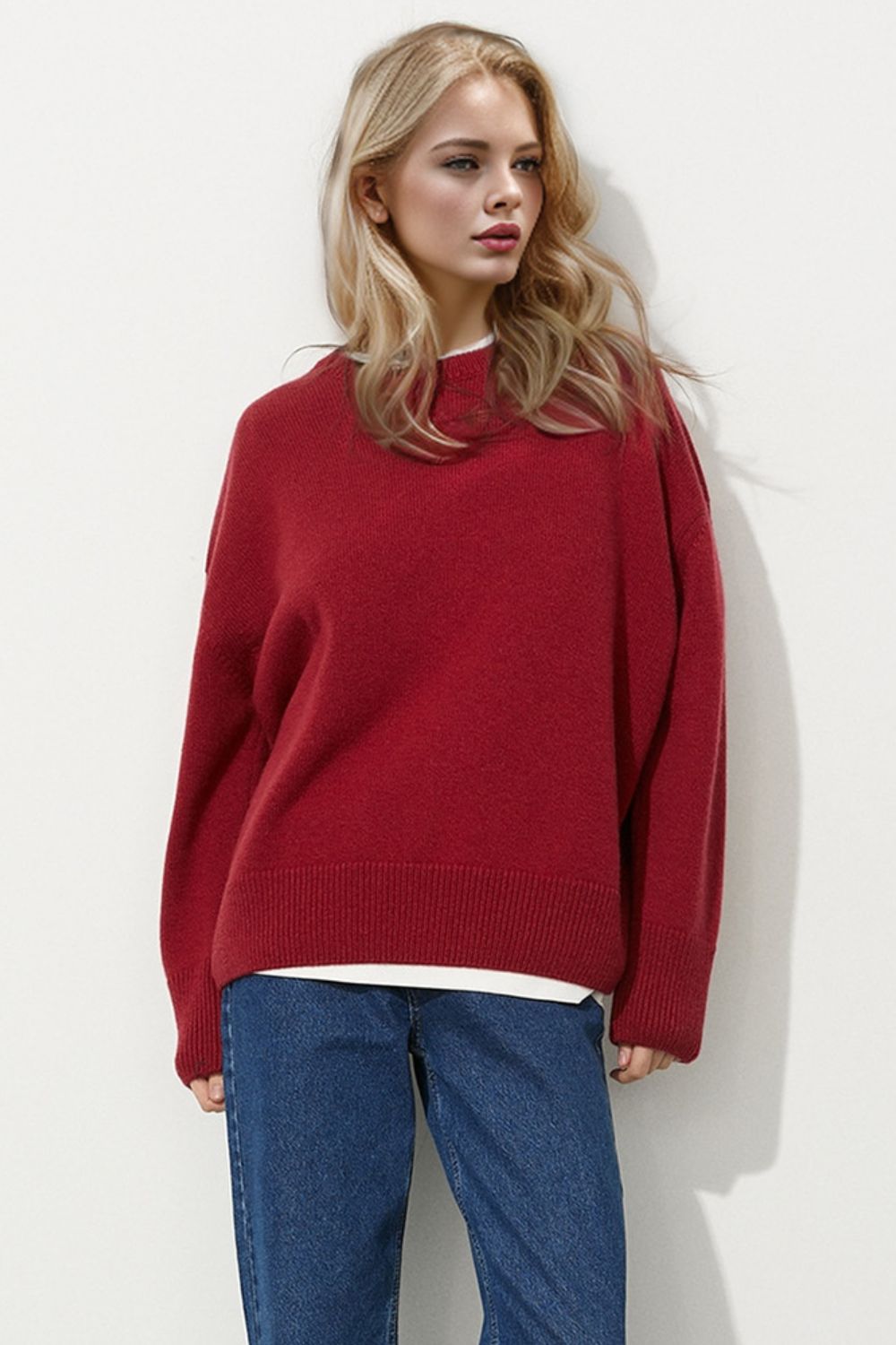 Basic Bae Round Neck Dropped Shoulder Long Sleeve Sweater