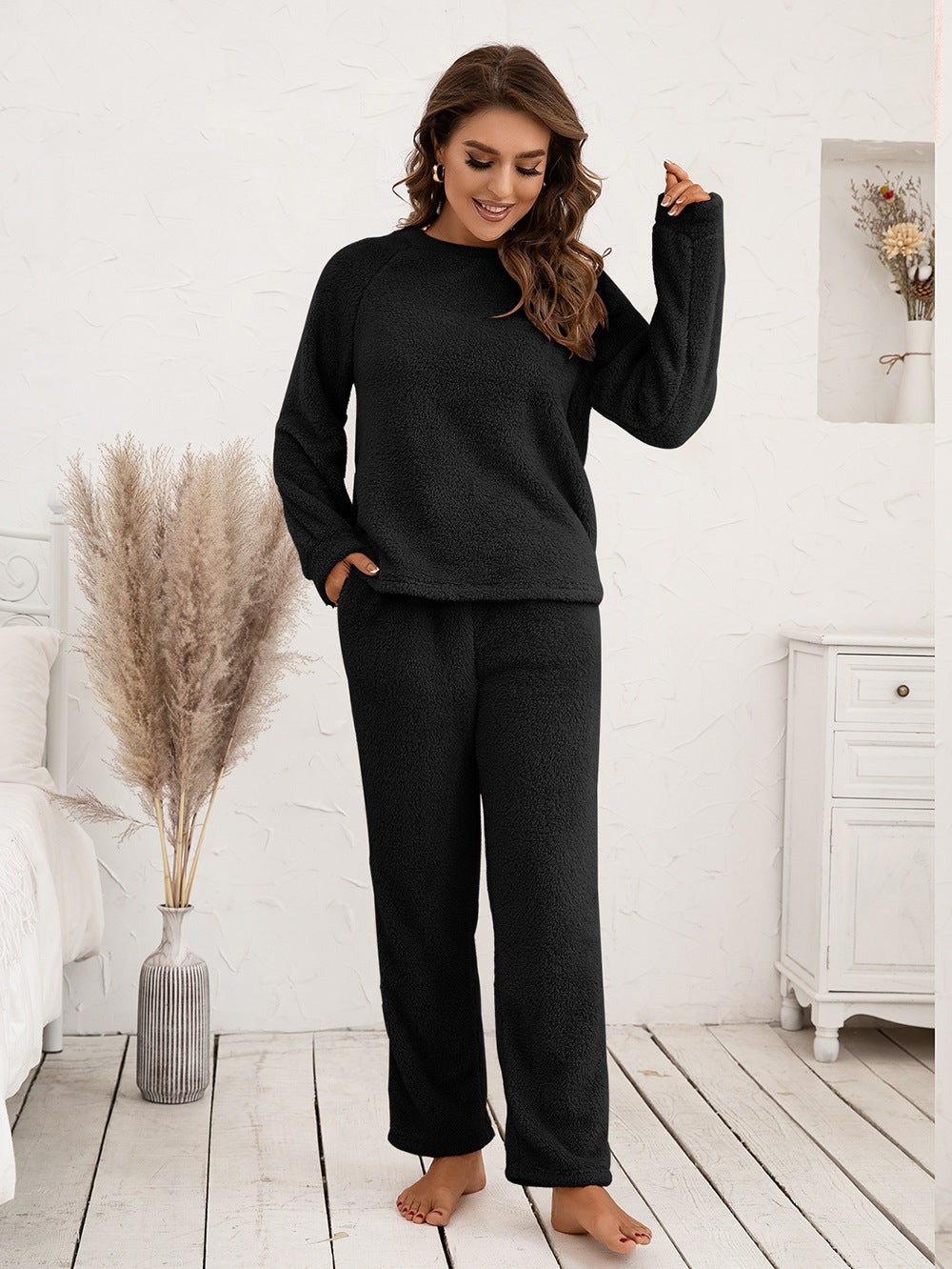 Ivy Lane Teddy Long Sleeve Top and Pants Lounge Set