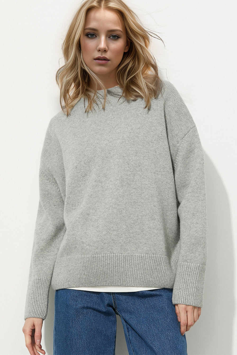 Basic Bae Round Neck Dropped Shoulder Long Sleeve Sweater