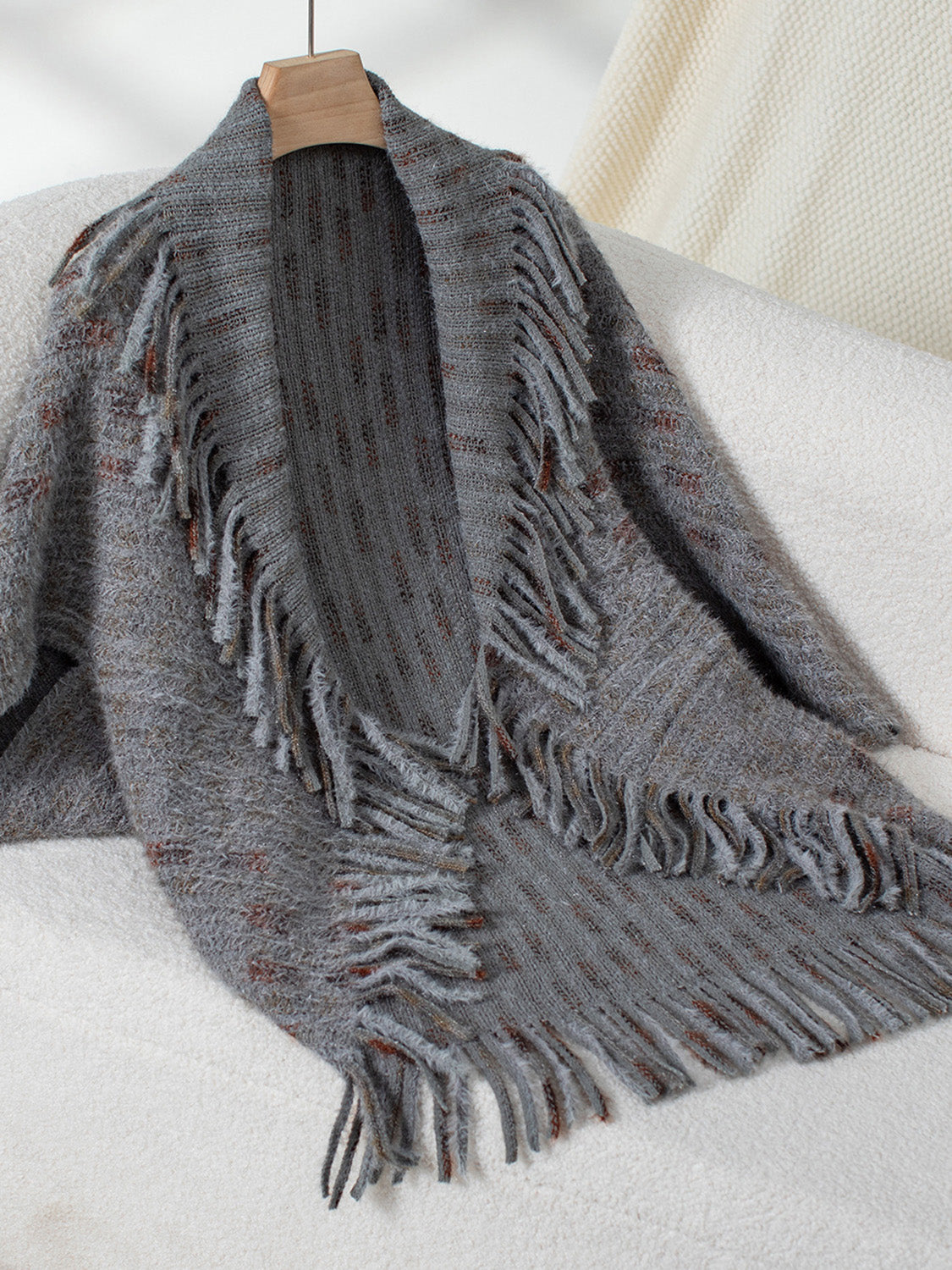 Fringe Open Front Half Sleeve Poncho