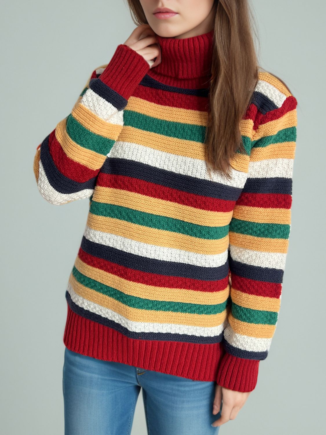 Contrast Stripes Turtleneck Long Sleeve Sweater