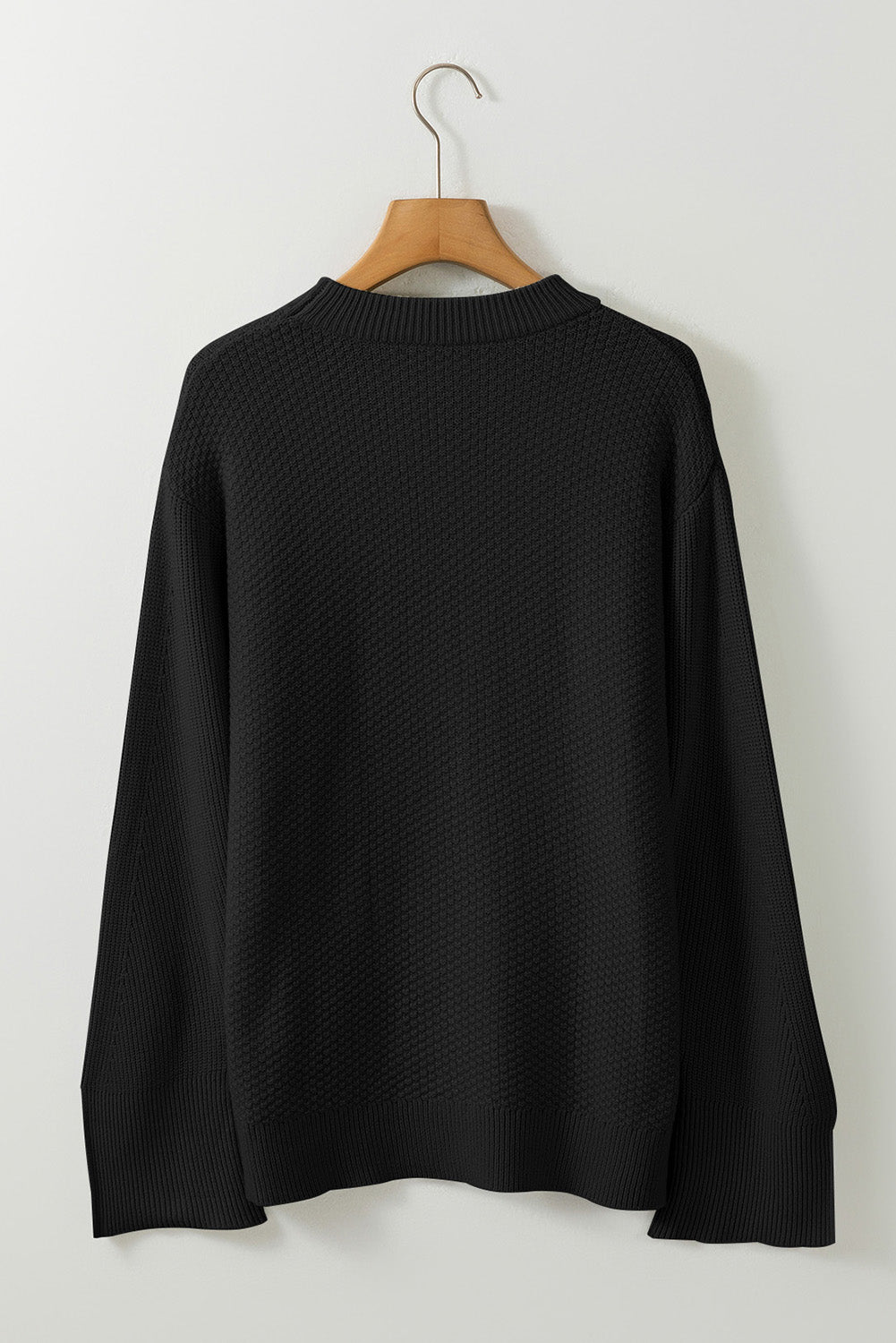 Slit Cuff Round Neck Long Sleeve Sweater